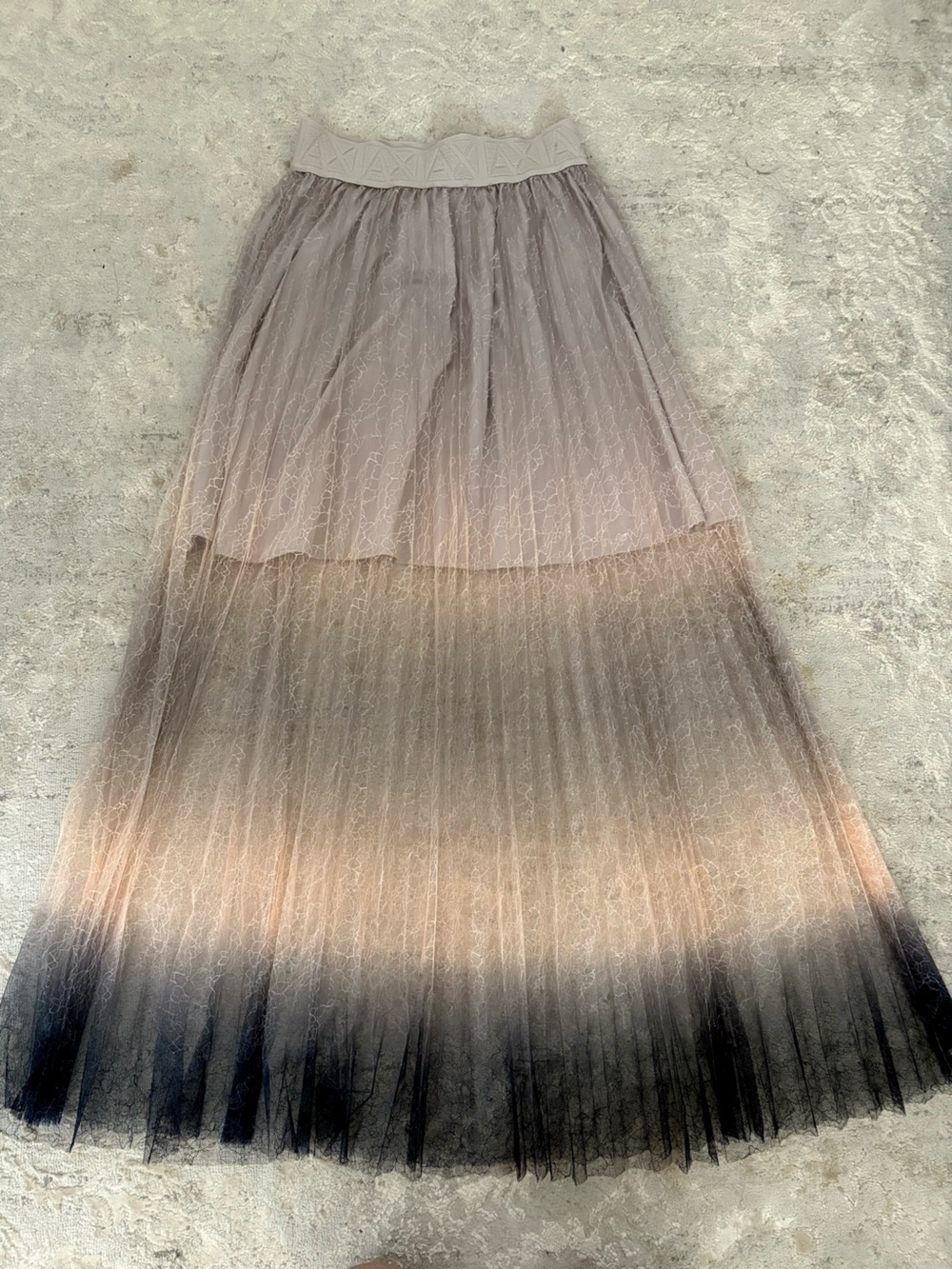 NWT❗️Armani Exchange Nude & Blue Ruffled Tiered Sheer Maxi Skirt